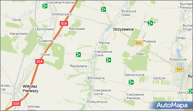 mapa Dębina gmina Strzyżewice, Dębina gmina Strzyżewice na mapie Targeo