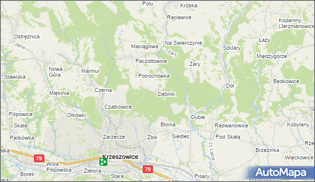 mapa Dębnik gmina Krzeszowice, Dębnik gmina Krzeszowice na mapie Targeo