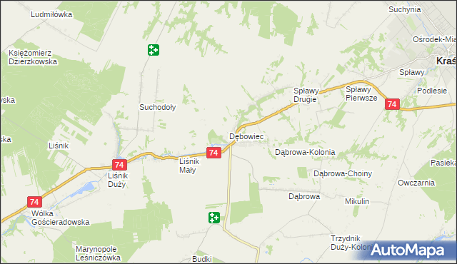 mapa Dębowiec gmina Trzydnik Duży, Dębowiec gmina Trzydnik Duży na mapie Targeo