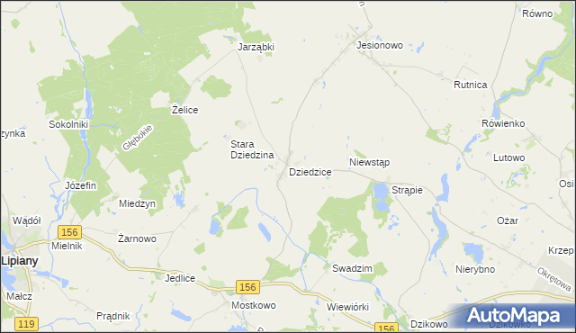 mapa Dziedzice gmina Barlinek, Dziedzice gmina Barlinek na mapie Targeo
