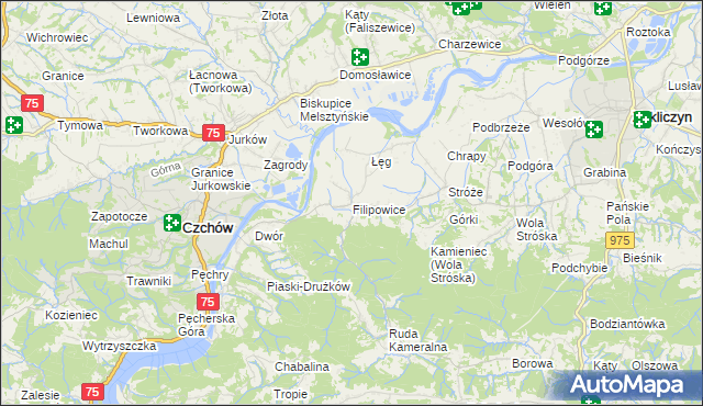 mapa Filipowice gmina Zakliczyn, Filipowice gmina Zakliczyn na mapie Targeo