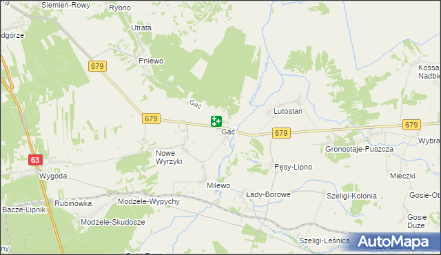 mapa Gać gmina Łomża, Gać gmina Łomża na mapie Targeo