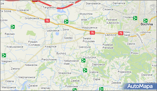 mapa Gierczyce gmina Bochnia, Gierczyce gmina Bochnia na mapie Targeo