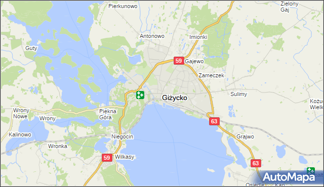 mapa Giżycko, Giżycko na mapie Targeo