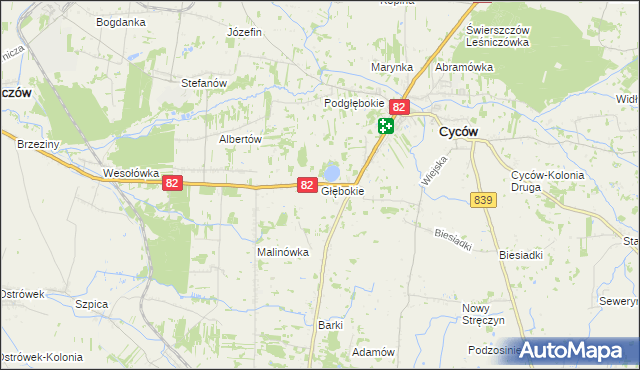 mapa Głębokie gmina Cyców, Głębokie gmina Cyców na mapie Targeo