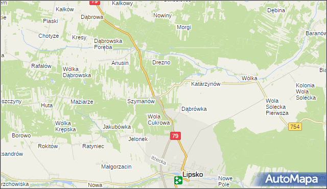 mapa Gołębiów gmina Lipsko, Gołębiów gmina Lipsko na mapie Targeo