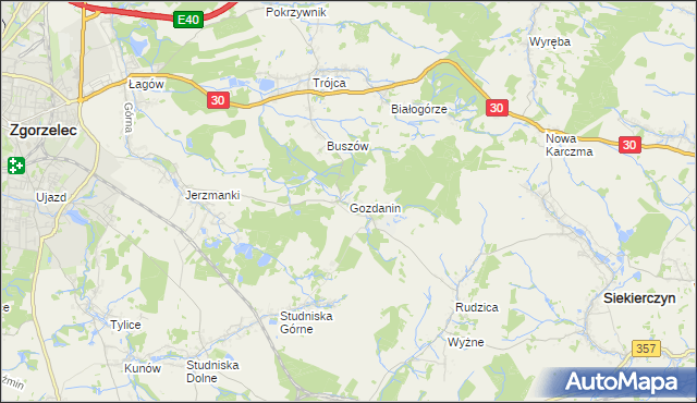 mapa Gozdanin gmina Zgorzelec, Gozdanin gmina Zgorzelec na mapie Targeo