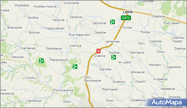 mapa Grabina gmina Klimontów, Grabina gmina Klimontów na mapie Targeo