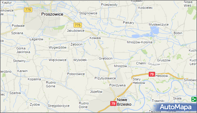 mapa Grębocin gmina Nowe Brzesko, Grębocin gmina Nowe Brzesko na mapie Targeo