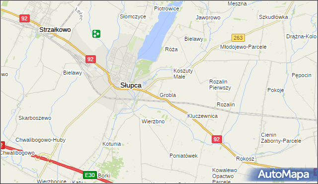 mapa Grobla gmina Słupca, Grobla gmina Słupca na mapie Targeo