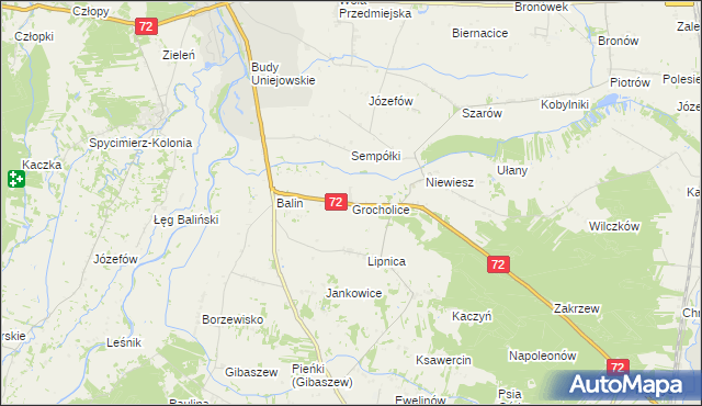mapa Grocholice gmina Poddębice, Grocholice gmina Poddębice na mapie Targeo