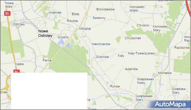 mapa Grochów gmina Nowe Ostrowy, Grochów gmina Nowe Ostrowy na mapie Targeo