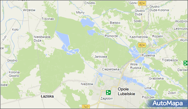 mapa Jankowa gmina Opole Lubelskie, Jankowa gmina Opole Lubelskie na mapie Targeo