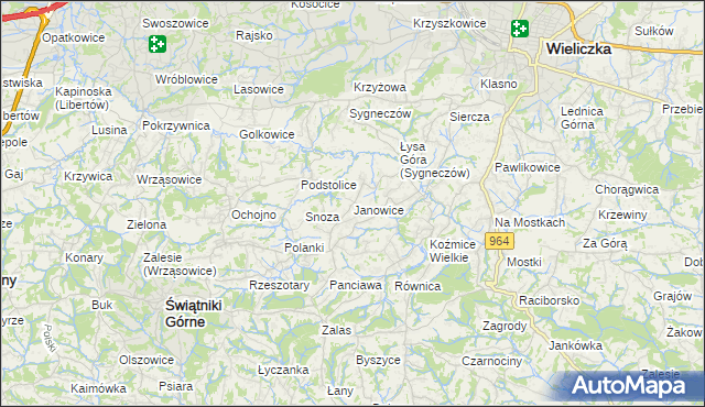 mapa Janowice gmina Wieliczka, Janowice gmina Wieliczka na mapie Targeo