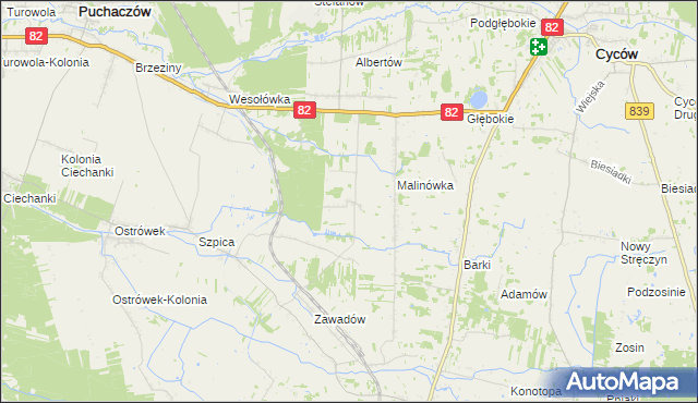 mapa Jasieniec gmina Puchaczów, Jasieniec gmina Puchaczów na mapie Targeo