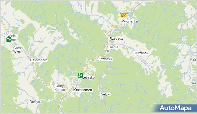 mapa Jawornik gmina Komańcza, Jawornik gmina Komańcza na mapie Targeo