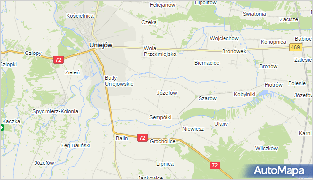 mapa Józefów gmina Poddębice, Józefów gmina Poddębice na mapie Targeo