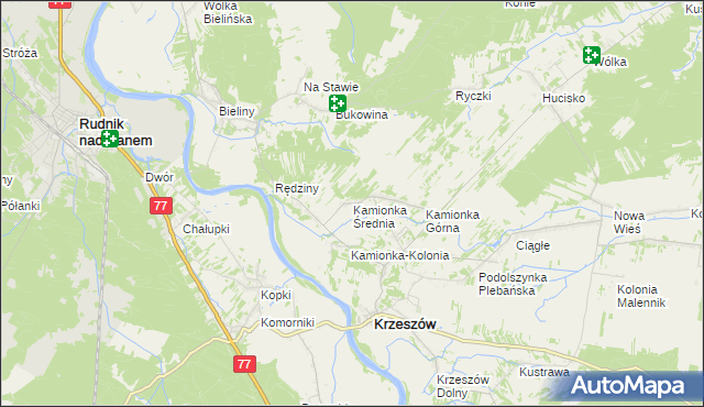 mapa Kamionka Średnia, Kamionka Średnia na mapie Targeo