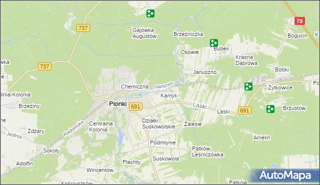 mapa Kamyk gmina Pionki, Kamyk gmina Pionki na mapie Targeo