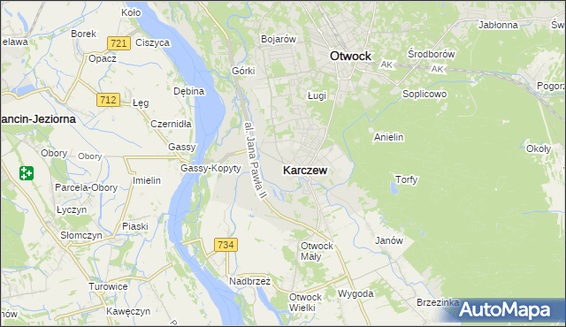 mapa Karczew powiat otwocki, Karczew powiat otwocki na mapie Targeo