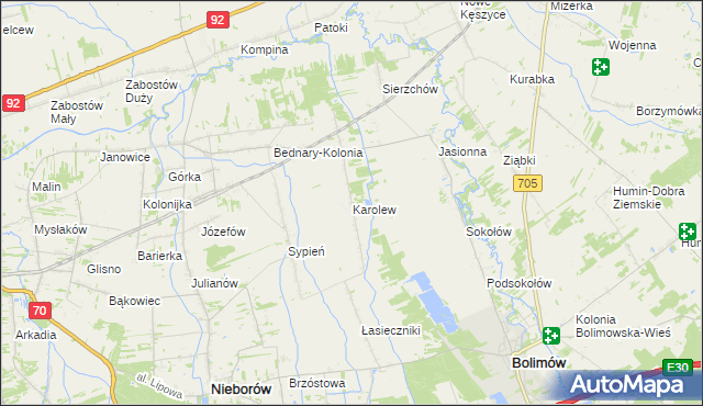 mapa Karolew gmina Nieborów, Karolew gmina Nieborów na mapie Targeo