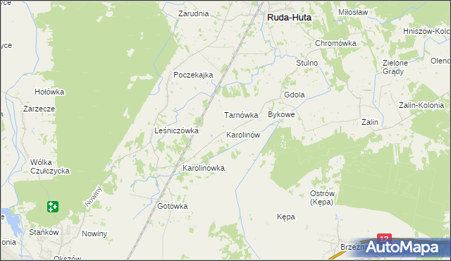 mapa Karolinów gmina Ruda-Huta, Karolinów gmina Ruda-Huta na mapie Targeo