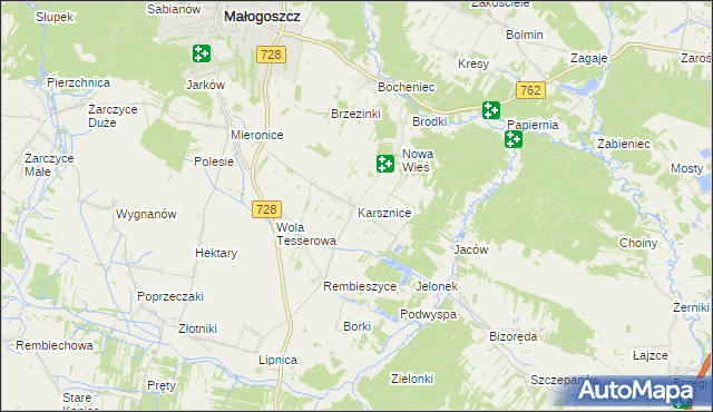 mapa Karsznice gmina Małogoszcz, Karsznice gmina Małogoszcz na mapie Targeo