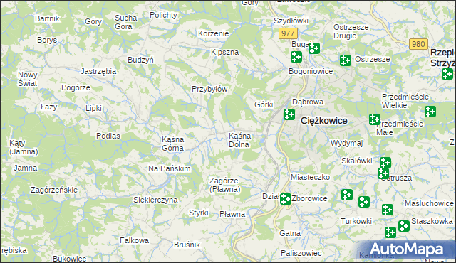 mapa Kąśna Dolna, Kąśna Dolna na mapie Targeo