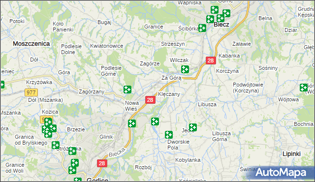 mapa Klęczany gmina Gorlice, Klęczany gmina Gorlice na mapie Targeo