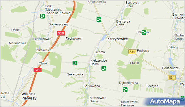 mapa Kolonia Kiełczewice Dolne, Kolonia Kiełczewice Dolne na mapie Targeo