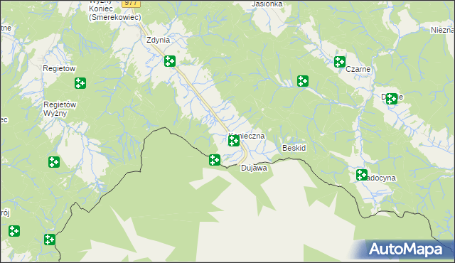 mapa Konieczna gmina Uście Gorlickie, Konieczna gmina Uście Gorlickie na mapie Targeo