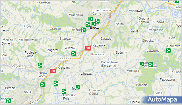 mapa Korczyna gmina Biecz, Korczyna gmina Biecz na mapie Targeo