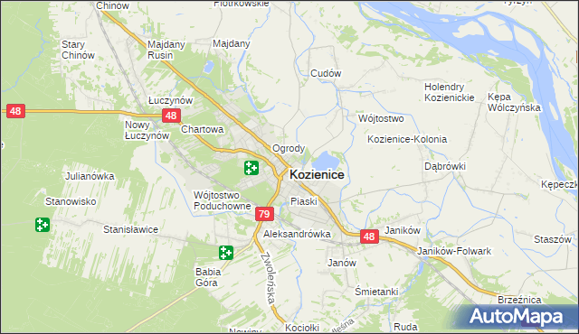 mapa Kozienice, Kozienice na mapie Targeo