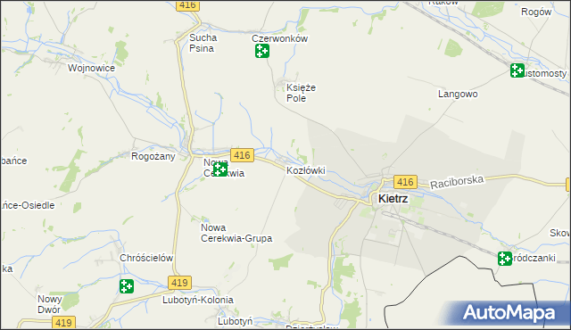 mapa Kozłówki gmina Kietrz, Kozłówki gmina Kietrz na mapie Targeo