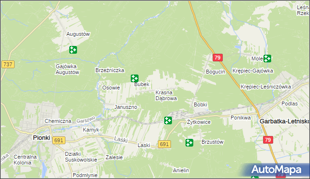 mapa Krasna Dąbrowa, Krasna Dąbrowa na mapie Targeo