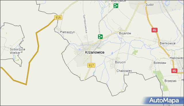 mapa Krzanowice powiat raciborski, Krzanowice powiat raciborski na mapie Targeo