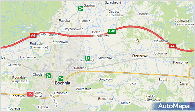 mapa Krzeczów gmina Rzezawa, Krzeczów gmina Rzezawa na mapie Targeo