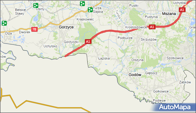 mapa Łaziska gmina Godów, Łaziska gmina Godów na mapie Targeo