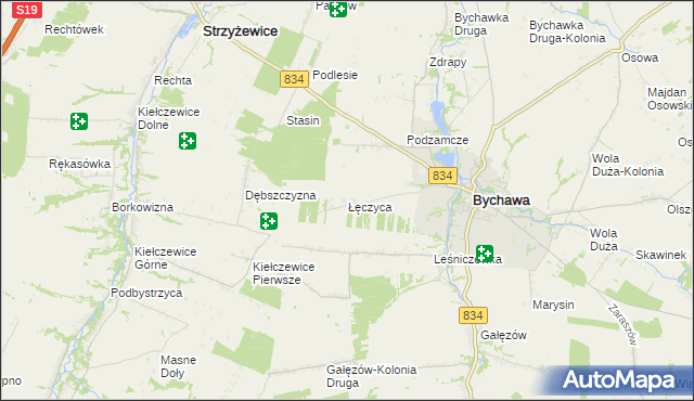 mapa Łęczyca gmina Bychawa, Łęczyca gmina Bychawa na mapie Targeo