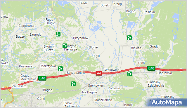 mapa Łęki gmina Borzęcin, Łęki gmina Borzęcin na mapie Targeo