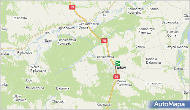 mapa Leśniczówka gmina Tarłów, Leśniczówka gmina Tarłów na mapie Targeo