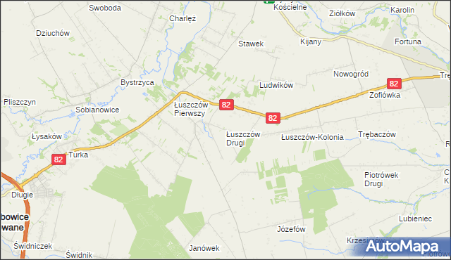 mapa Łuszczów Drugi, Łuszczów Drugi na mapie Targeo