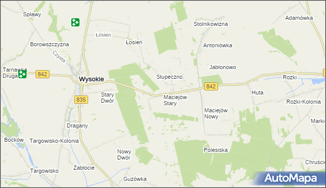 mapa Maciejów Stary gmina Wysokie, Maciejów Stary gmina Wysokie na mapie Targeo