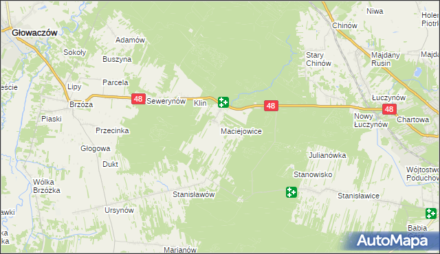 mapa Maciejowice gmina Głowaczów, Maciejowice gmina Głowaczów na mapie Targeo