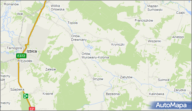 mapa Majdan Krynicki gmina Izbica, Majdan Krynicki gmina Izbica na mapie Targeo