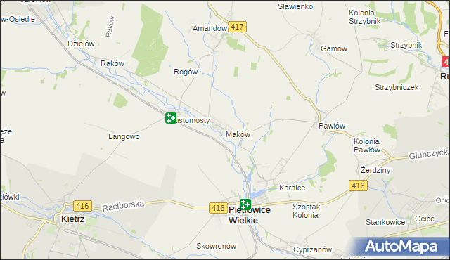 mapa Maków gmina Pietrowice Wielkie, Maków gmina Pietrowice Wielkie na mapie Targeo