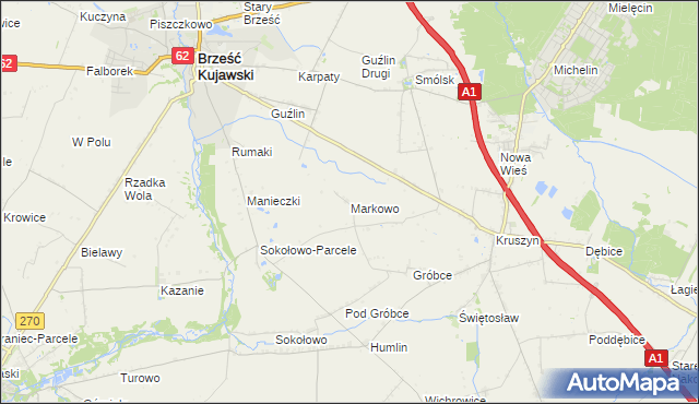 mapa Markowo gmina Włocławek, Markowo gmina Włocławek na mapie Targeo