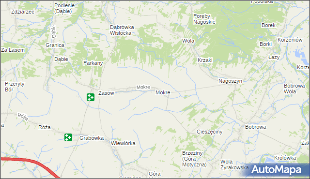 mapa Mokre gmina Żyraków, Mokre gmina Żyraków na mapie Targeo