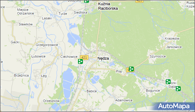 mapa Nędza powiat raciborski, Nędza powiat raciborski na mapie Targeo