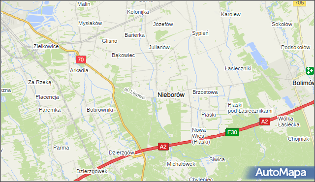 mapa Nieborów powiat łowicki, Nieborów powiat łowicki na mapie Targeo